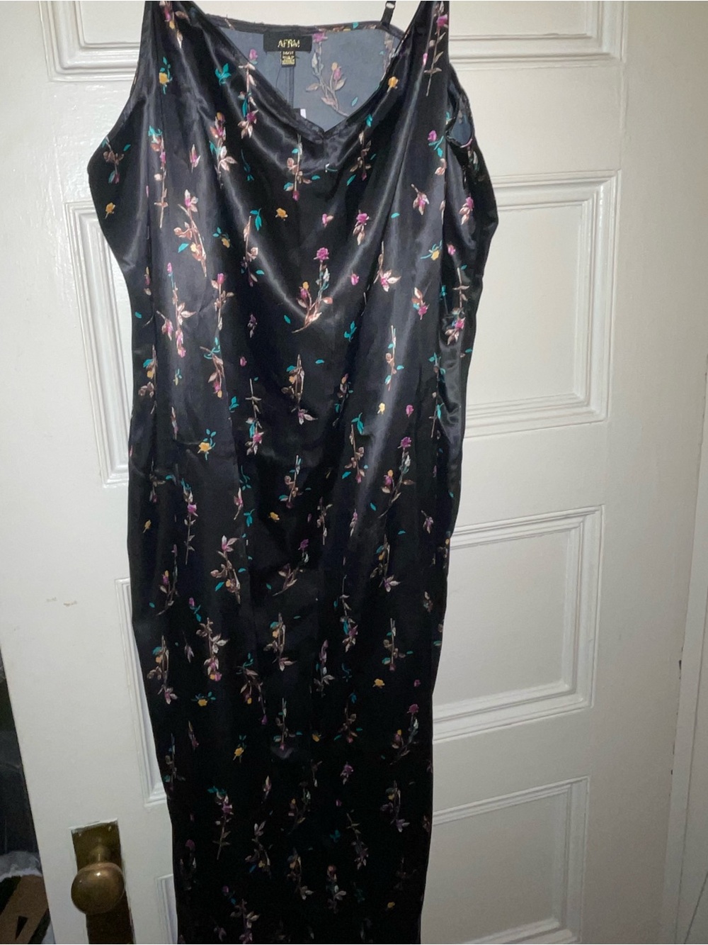 NWT AFR Floral Satin Slip Dress - Black with Multicolor Floral Print (2X)